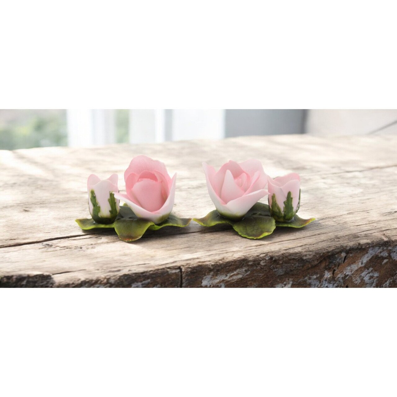 Ceramic Pink Rose Candle Holders Set Of 2 3In Romantic Vintage Garden Decor